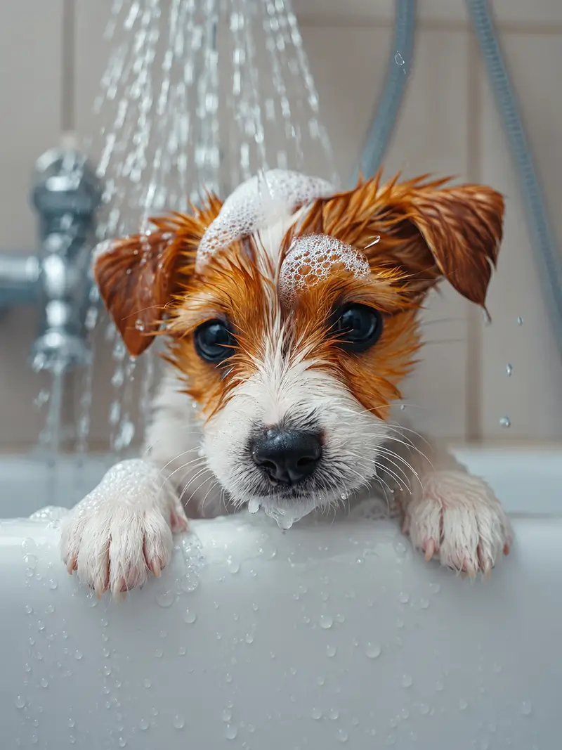 Hund entspannt beim Grooming bei Elinas Star-Dogs in Weesen